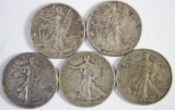 5 Silver Walking Liberty Half Dollar Coins