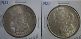 (2) 1921 Silver Morgan Dollar Coins