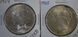 (2) Silver Peace Dollar Coins