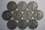 10 Silver US Standing Liberty Half Dollar Coins