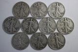 10 Silver Standing Libery Half Dollar Coins