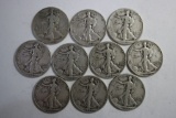 10 Silver Standing Liberty Half Dollar Coins