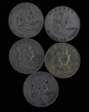 (5) Franklin Silver Half Dollars