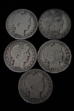 (5) Barber Silver Half Dollars