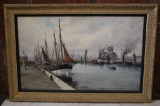 Framed Oil on Canvas Le Harrende Harbour