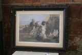 Framed Colored Print Soldier Chariot Scene