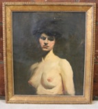 Vintage Framed Water Color, Nude Lady