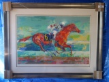 Framed Colored Print, Horse & Jockey Racing