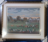 Framed Colored Print, Horse Racing Scene