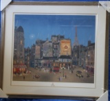 Framed Colored Print, Paris Street Scene