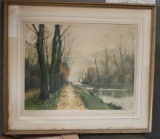 Framed Colored Print, Canal in Autumn
