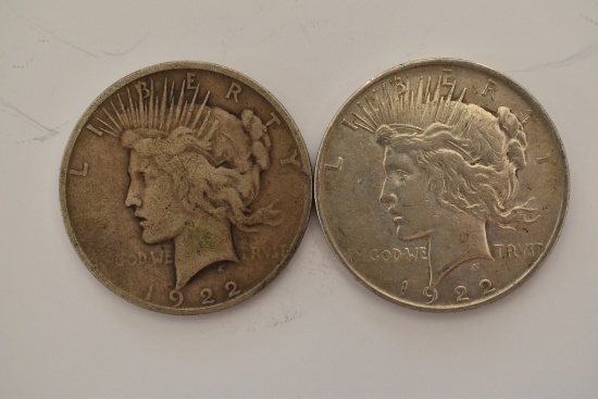 (2) 1922 U.S. Silver Peace Dollars