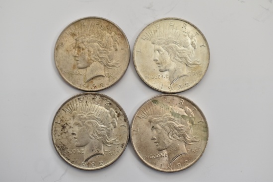 (4) 1922 U.S. Silver Peace Dollars