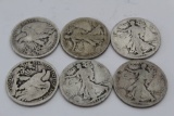 (6) 1917 Walking Liberty Silver Half Dollars