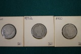 3 Silver Barber Quarter Dollars
