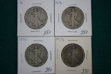 (4) 1917-S Walking Liberty Silver Half Dollars