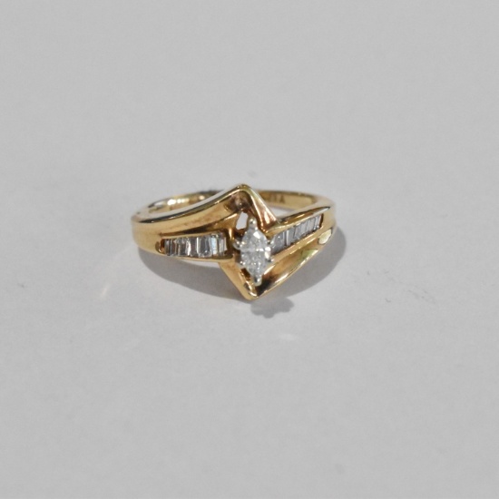14kt Marque Diamond Baguette Ring