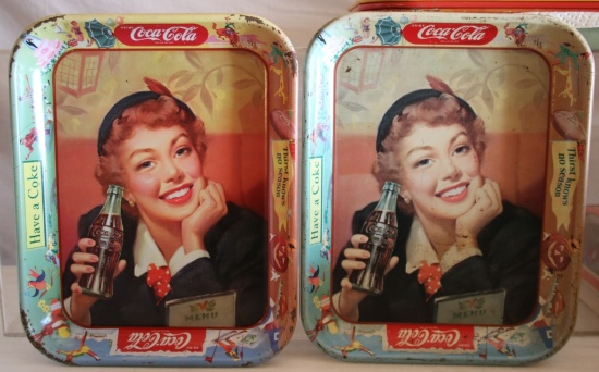 2 Coca Cola Menu Girl Serving trays