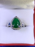 Pear Cut Emerald and Diamond Dinner Ring