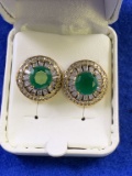 Round Cut Emerald Estate Earrings