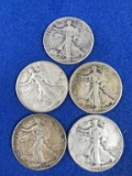 (5) Walking Liberty Silver Half Dollars