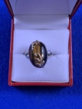 14kt and SS Genuine Tiger Eye Diamond Ring