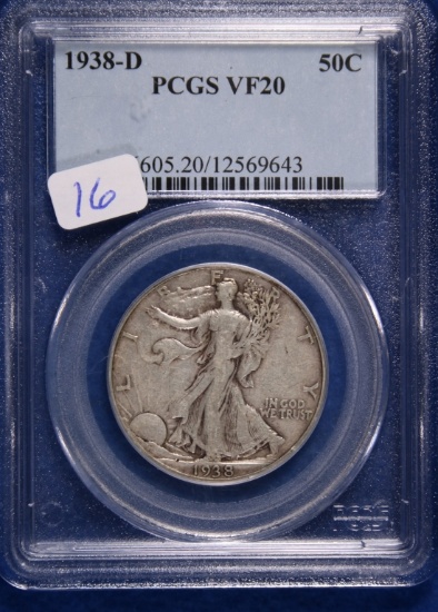 1938-D VF20, PCGS Walking Liberty Half Dollar