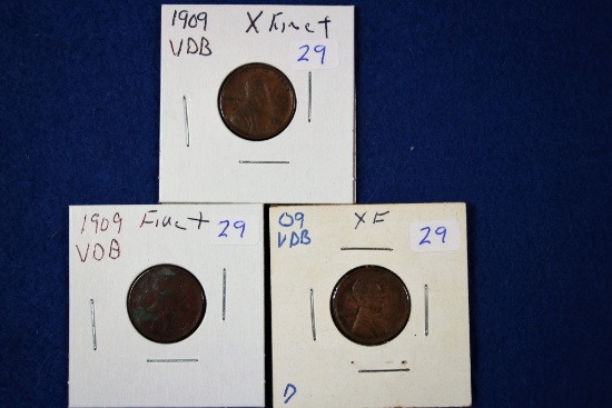 3- 1909 VDB, Pennies, Cents