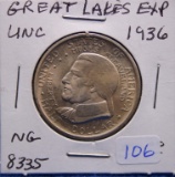 1936 Great Lakes Exposition Silver Half Dollar