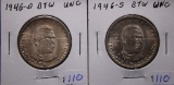 2- 1946 Booker T Washington Silver Half Dollars