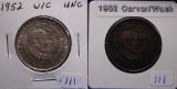 2- 1952 Carver Washington Silver Half Dollars