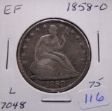 1858-O Silver Seated Half Dollar Coin