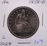 1858-O Silver Seated Half Dollar Coin