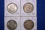 4- Silver Franklin Half Dollars