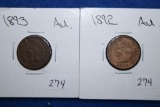 1892 & 1893 Indian Head Cents