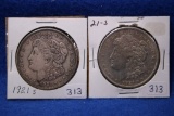 2- 1921-S Morgan Silver Dollar Coins