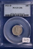 1921-D PCGS GO6 Silver Mercury Dime, Key Date