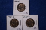 3- 1950-D Jefferson Nickels