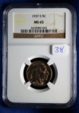 1937-S, MS65, NGC Buffalo Indian Head Nickel 5C