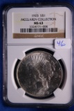 1923 MS63, NGC Silver Peace Dollar