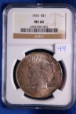 1924 MS64, NGC Silver Peace Dollar