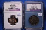 2- Silver Coins, UNC Details, Artificial Toning