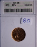 19123 ANACS, AU58 Gold Indian Head $2.50 Coin