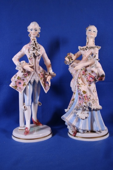 Pair of Large Porcelain Floral Decorated Figurines
