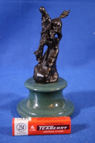 Small Bronze Horse & Rider on Green Base