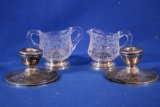 Pair of Candlesticks, Cream & Sugar