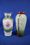 Two Decorated Bristol Glass Vases