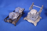 Double Glass Snail Inkwells & a Crystal Inkwell