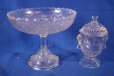 Pattern Glass Stemmed Compote & Covered Sugar