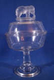 Pattern Glass Elephant Covered Compote